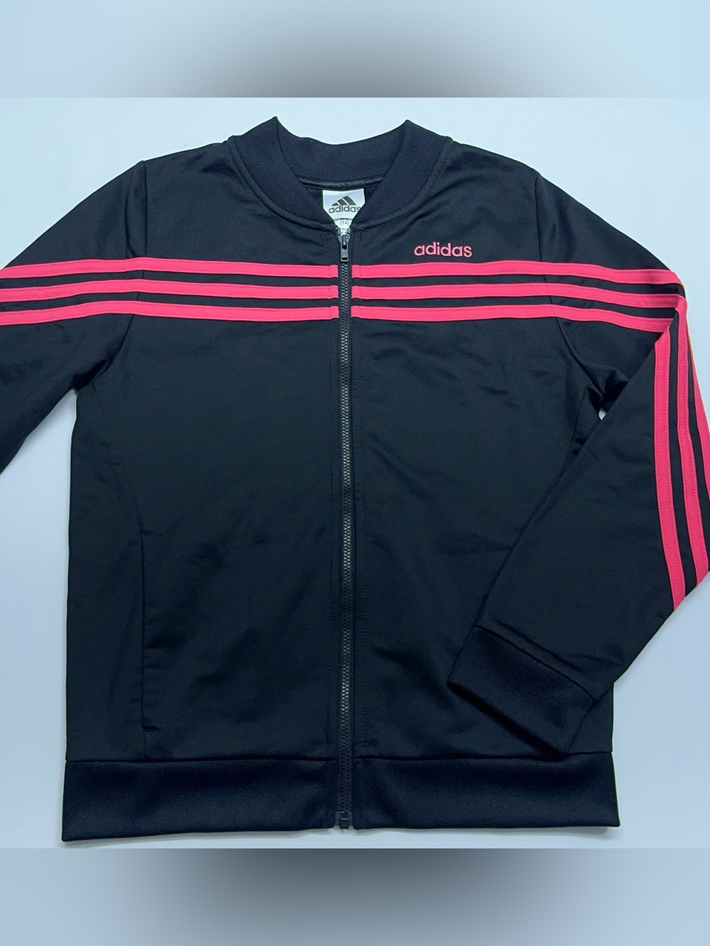Adidas Warm-Up Track Jacket Youth Girls Size L (14-16) Black Regular Fit Dance